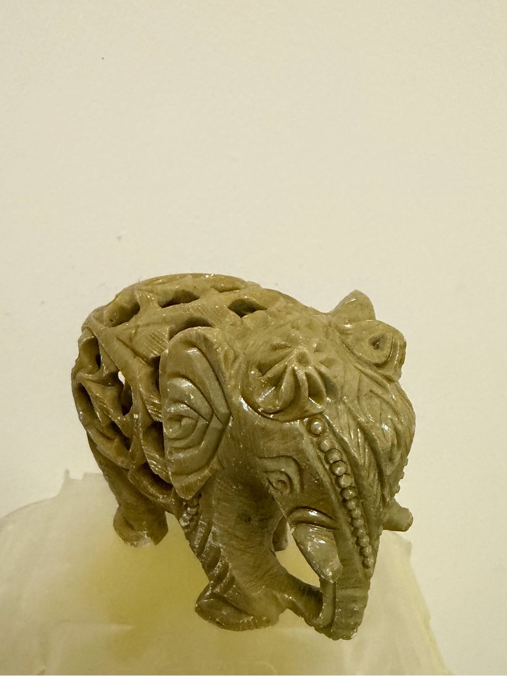 Handcrafted Stone Elephant Figurine in Olive Green